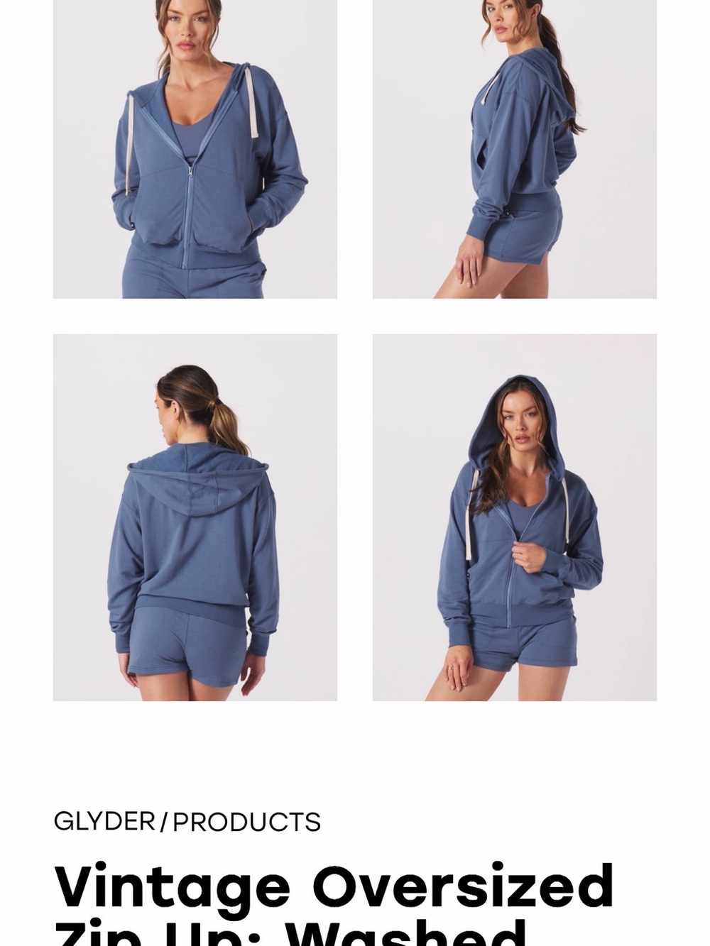 Glyder Washed Blue Zip-Up Hoodie with Drawstrings